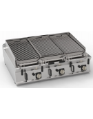 Griglia gas a pietra lavica da banco - 3 griglie inox cm 62x36 cad. - potenza gas totale Kw 30 - cm 120x90x28h