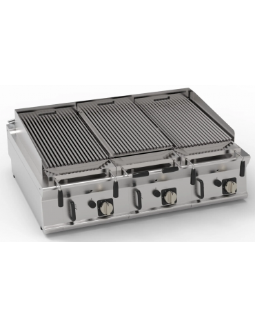 Griglia gas a pietra lavica da banco - 3 griglie inox cm 62x36 cad. - potenza gas totale Kw 30 - cm 120x90x28h