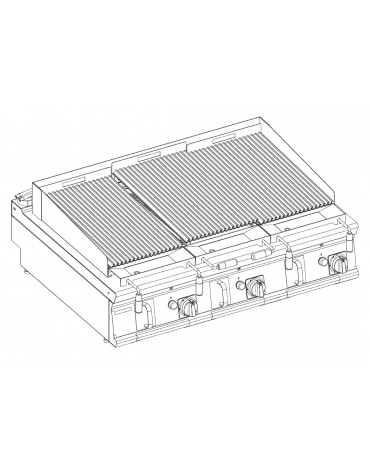 Griglia gas a pietra lavica da banco - 3 griglie inox cm 62x36 cad. - potenza gas totale Kw 30 - cm 120x90x28h