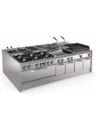 Griglia gas a pietra lavica da banco - 3 griglie inox dim. cm 62x36 cad. - potenza gas totale Kw 30 - cm 120x90x28h