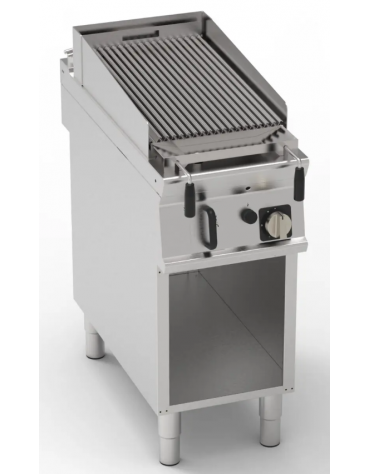 Griglia gas a pietra lavica su vano aperto - 1 griglia inox dim. cm 62x36 - potenza gas totale Kw 10 - cm 40x90x90h