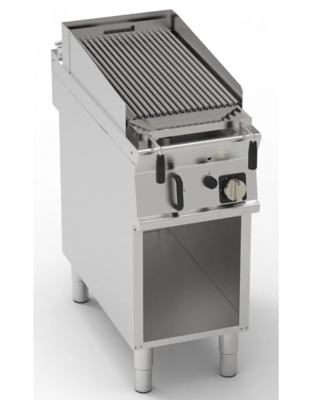 Griglia gas a pietra lavica su vano aperto - 1 griglia inox dim. cm 62x36 - potenza gas totale Kw 10 - cm 40x90x90h