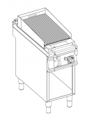 Griglia gas a pietra lavica su vano aperto - 1 griglia inox cm 62x36 - potenza gas totale Kw 10 - cm 40x90x90h