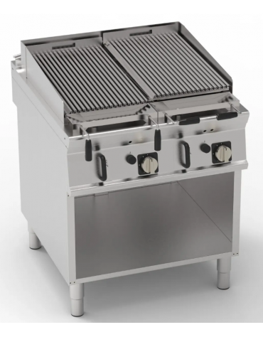 Griglia gas a pietra lavica su vano aperto - 2 griglie inox dim. cm 62x36 cad. - potenza gas totale Kw 20 - cm 80x90x90h