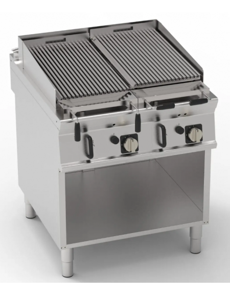 Griglia gas a pietra lavica su vano aperto - 2 griglie inox cm 62x36 cad. - potenza gas totale Kw 20 - cm 80x90x90h