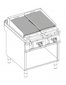 Griglia gas a pietra lavica su vano aperto - 2 griglie inox cm 62x36 cad. - potenza gas totale Kw 20 - cm 80x90x90h