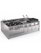 Griglia gas a pietra lavica su vano aperto - 2 griglie inox cm 62x36 cad. - potenza gas totale Kw 20 - cm 80x90x90h