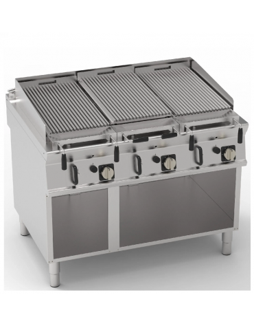 Griglia gas a pietra lavica su vano aperto - 3 griglie inox dim. cm 62x36 cad. - potenza gas totale Kw 30 - cm 120x90x90h