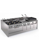 Griglia gas a pietra lavica su vano aperto - 3 griglie inox dim. cm 62x36 cad. - potenza gas totale Kw 30 - cm 120x90x90h