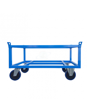 Carrello Porta Pallet Alto  - 4 ruote in gomma elastica blu d. 200x50 (2 fisse + 2 girevoli) cm 125,5x85,5x71h