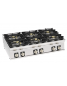 Cucina a gas 6 fuochi da banco in acciaio Inox con piano ermetico - potenza fuochi 6x7,5kw - cm 120x70x28h