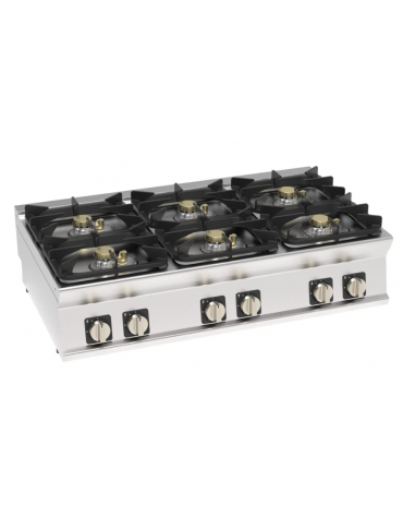 Cucina a gas 6 fuochi da banco in acciaio Inox con piano ermetico - potenza fuochi 6x7,5kw - cm 120x70x28h