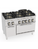 Cucina a gas ermetica 6 fuochi, 6x7,5kw - su forno a gas statico GN 2/1, camera cm 57,5x65x30 - cm 120x70x90h