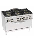 Cucina a gas ermetica 6 fuochi, potenza 6x7,5kw - su forno a gas statico full size - cm 120x70x90h