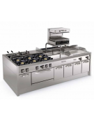 Cucina a gas ermetica 6 fuochi, potenza 6x7,5kw - su forno a gas statico full size - cm 120x70x90h