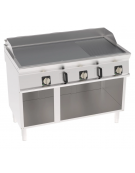 Fry-Top elettrico su vano aperto, 2/3 liscio + 1/3 rigato cromato spazzolato, 3 zone cottura - trifase Kw 11,7- cm 120x70x90h