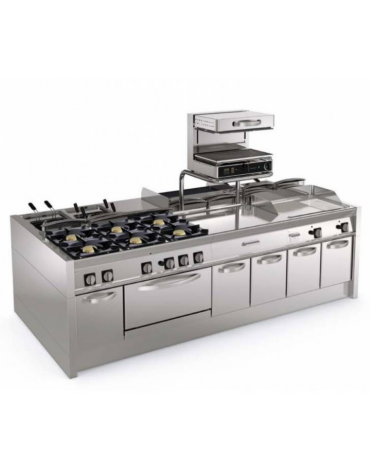 Fry-Top elettrico su vano aperto, 2/3 liscio + 1/3 rigato cromato spazzolato, 3 zone cottura - trifase Kw 11,7- cm 120x70x90h