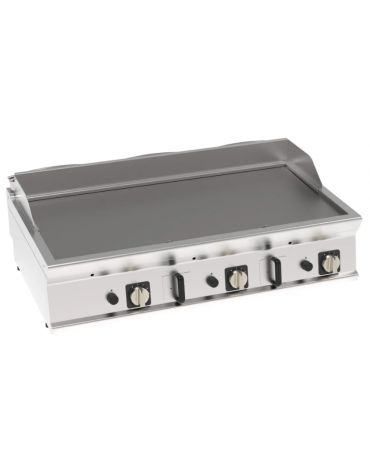 Fry-Top a gas da banco, 3 zone cottura, piastra liscia cm 113x56, potenza gas Kw 21,6 - cm 120x70x28h
