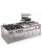 Fry-Top a gas da banco, 3 zone cottura, piastra liscia cm 113x56, potenza gas Kw 21,6 - cm 120x70x28h