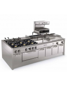 Fry-Top a gas da banco, 3 zone cottura - piastra 1/3 rigata + 2/3 liscia, dim. piastra cm 113x56 - gas Kw 21,6 - cm 120x70x28h