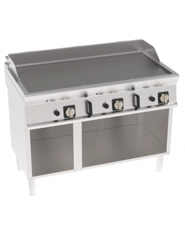 Fry-Top a gas su vano aperto, 3 zone cottura, piastra liscia cromata spazzolata cm 113x56, potenza gas Kw 21,6 - cm 120x70x90h