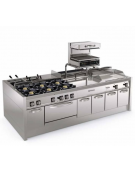 Fry-Top a gas su vano aperto, 3 zone cottura, piastra liscia cromata spazzolata cm 113x56, potenza gas Kw 21,6 - cm 120x70x90h
