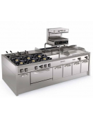 Fry-Top a gas su vano aperto - piastra 1/3 rigata + 2/3 liscia - zona cattura cm 113x56 - potenza gas Kw 21,6 - cm 120x70x90h