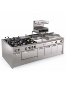 Fry-Top a gas su vano aperto, 2/3 liscio + 1/3 rigato cromato spazzolato - zona cottura cm 113x56 - gas Kw 21,6 - cm 120x70x90h