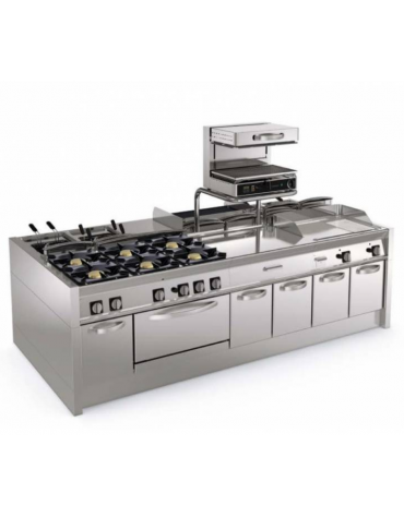 Fry-Top a gas su vano aperto, 2/3 liscio + 1/3 rigato cromato spazzolato - zona cottura cm 113x56 - gas Kw 21,6 - cm 120x70x90h