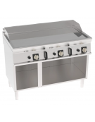 Fry-Top a gas su vano aperto, 3 zone cottura, piastra liscia cromata cm 113x56, potenza gas Kw 21,6 - cm 120x70x90h