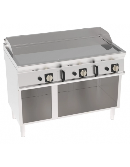 Fry-Top a gas su vano aperto, 3 zone cottura, piastra liscia cromata cm 113x56, potenza gas Kw 21,6 - cm 120x70x90h