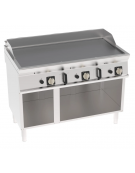 Fry-Top a gas su vano aperto, 3 zone cottura, piastra liscia cromata spazzolata cm 113x56, potenza gas Kw 21,6 - cm 120x70x90h
