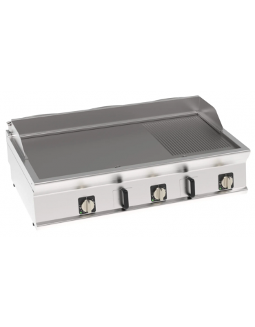 Fry-Top elettrico da banco - piastra 1/3 rigata + 2/3 liscia, zona cottura cm 113x56 - trifase Kw 11,7 - cm 120x70x28h