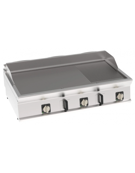 Fry-Top elettrico da banco - piastra 1/3 rigata + 2/3 liscia, zona cottura cm 113x56 - trifase Kw 11,7 - cm 120x70x28h