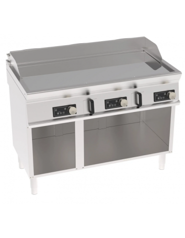 Fry-Top elettrico su vano aperto, 3 zone cottura, piastra liscia cromata - con controllo elettronico - cm 120x70x90h