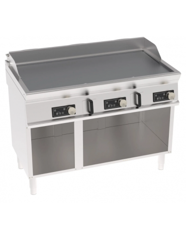 Fry top elettrico su vano aperto, 3 zone cottura, piastra liscia cromata spazzolata - con controllo elettronico - cm 120x70x90h