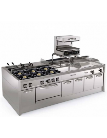 Fry-Top elettrico su vano aperto, 3 zone cottura, piastra liscia cm 113x56, trifase Kw 11,7 - cm 120x70x90h