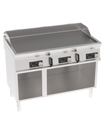 Fry top elettrico su vano aperto, 3 zone cottura, piastra liscia - con controllo elettronico - trifase 11,7 kw - cm 120x70x90h