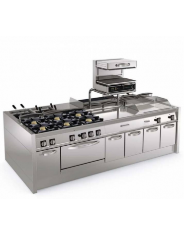 Fry top elettrico su vano aperto, 3 zone cottura, piastra liscia - con controllo elettronico - trifase 11,7 kw - cm 120x70x90h