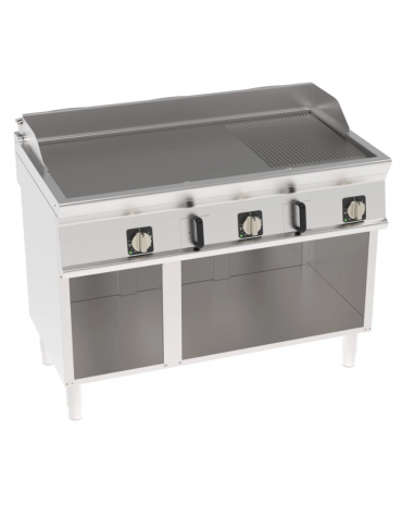 Fry-Top elettrico su vano aperto - piastra 1/3 rigata + 2/3 liscia, zona cottura cm 113x56 - trifase Kw 11,7 - cm 120x70x90h