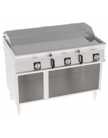 Fry-Top elettrico su vano aperto - piastra liscia cromata, zona cottura cm 113x56 - trifase Kw 11,7 - cm 120x70x90h