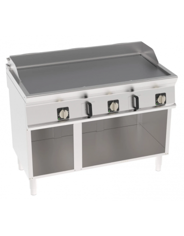 Fry-Top elettrica su vano aperto, 3 zone cottura, piastra liscia cromata spazzolata cm 113x56, trifase Kw 11,7 - cm 120x70x90h