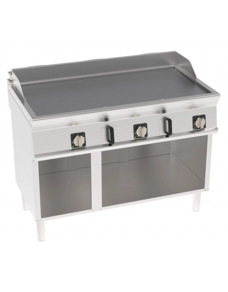 Fry-Top elettrica su vano aperto, 3 zone cottura, piastra liscia cromata spazzolata cm 113x56, trifase Kw 11,7 - cm 120x70x90h
