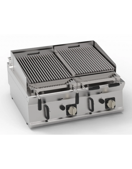 Griglia gas a pietra lavica da banco - 2 griglie inox dim. cm 46×36 cad. - potenza gas totale Kw 16 - cm 80x70x28h