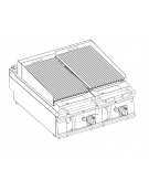 Griglia gas a pietra lavica da banco - 2 griglie inox dim. cm 46×36 cad. - potenza gas totale Kw 16 - cm 80x70x28h