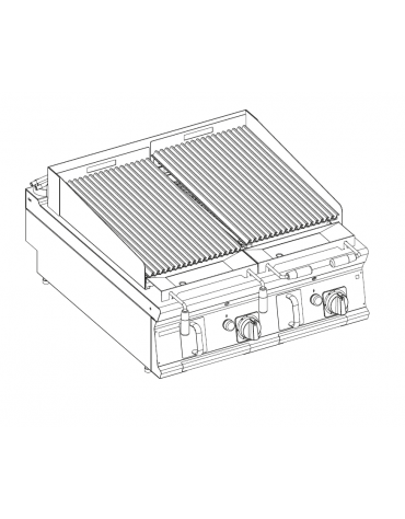 Griglia gas a pietra lavica da banco - 2 griglie inox dim. cm 46×36 cad. - potenza gas totale Kw 16 - cm 80x70x28h