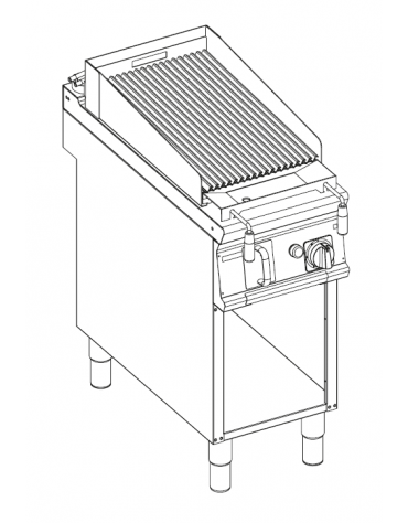 Griglia gas a pietra lavica su vano aperto  - 1 griglia inox, superficie cottura cm 46×36 - pot. gas totale Kw 8 - cm 40x70x90h