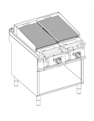 Griglia gas a pietra lavica su vano aperto - 2 griglie inox cm 46x36 cad. - potenza gas totale Kw 16 - cm 80x70x90h