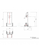 Mini sollevatore ad arganello per scale 6 ruote su stella rotante Ø cm 15, sollevamento cm 95 - cm 62x67x129h