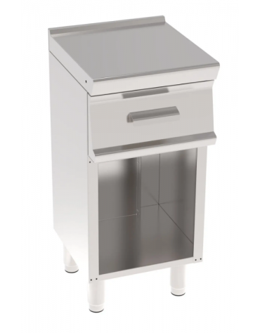Piano di lavoro neutro in AISI 304 su vano aperto - con 1 cassetto, interno cm 29,5x37x1 - dimensioni cm 40x45x90h